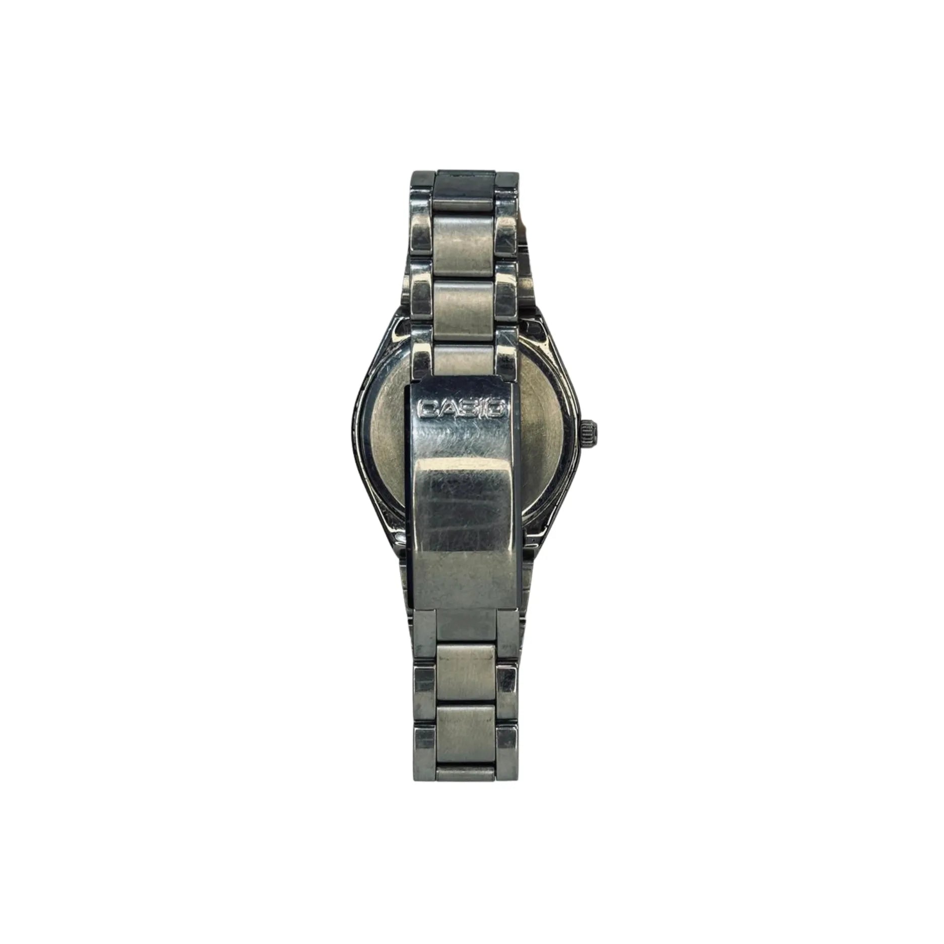 Stainless steel Casio wristwatch back view with clasp, Nasasi Lifestyle accessory
