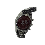 Stainless steel wristwatch back with engraved branding, shown on Nasasi Lifestyle