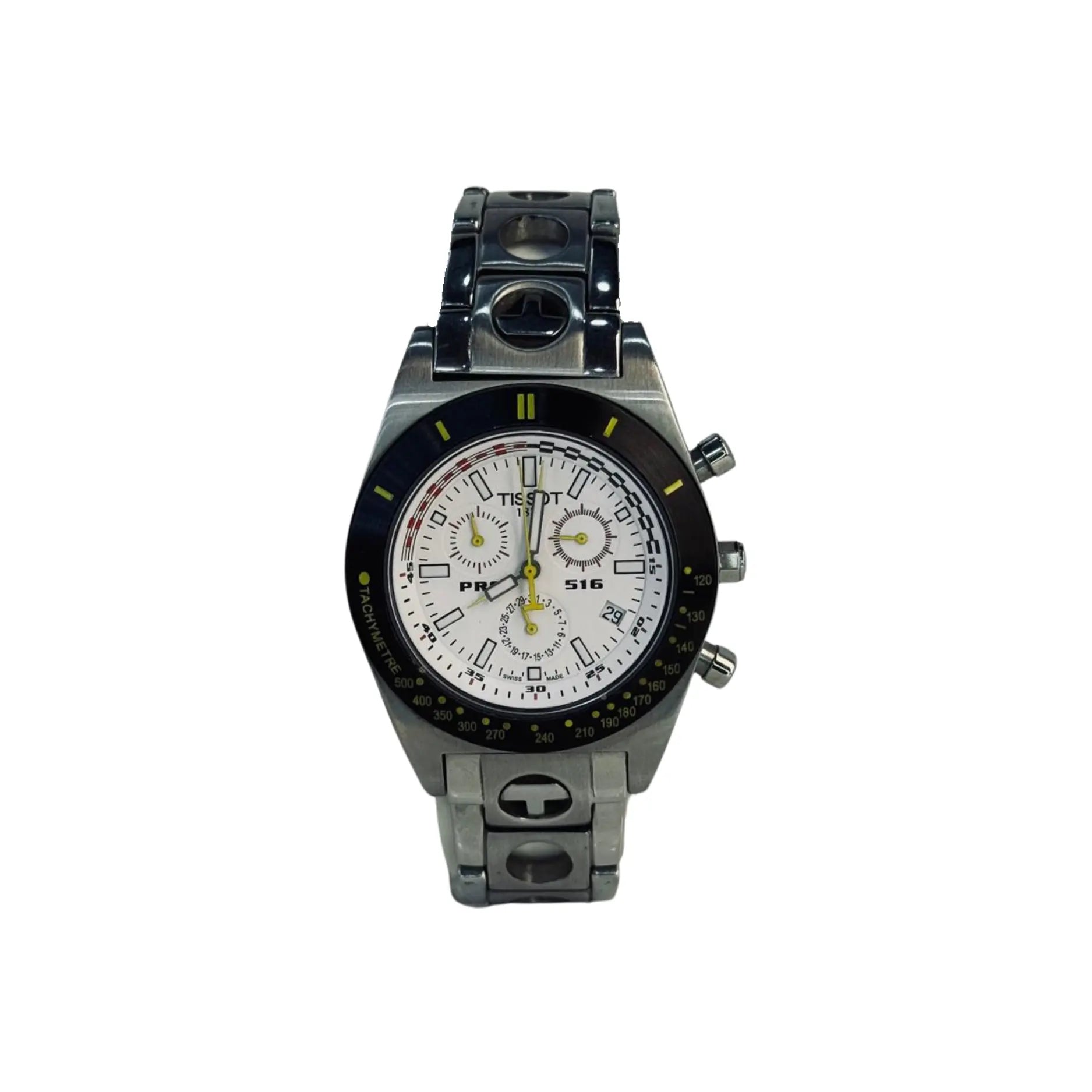 Stainless steel chronograph wristwatch with white dial and black tachymeter, Nasasi Lifestyle