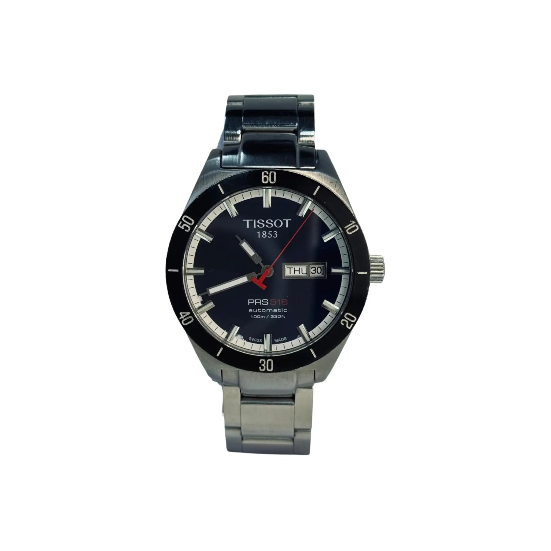 Tissot PRS 516 men's stainless steel automatic watch with black dial and date window
