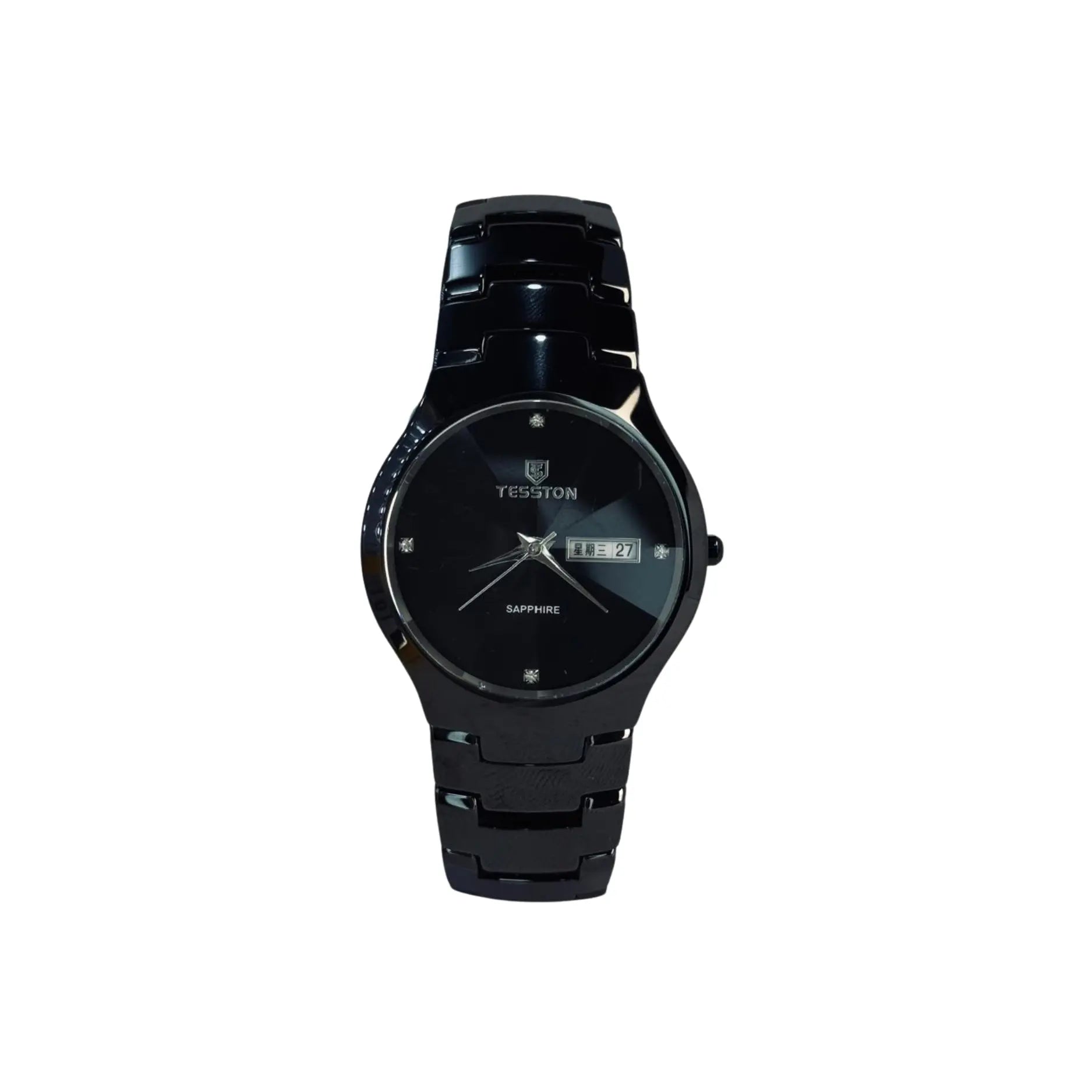 Tesston black sapphire wristwatch with date display, men's luxury watch from Nasasi Lifestyle