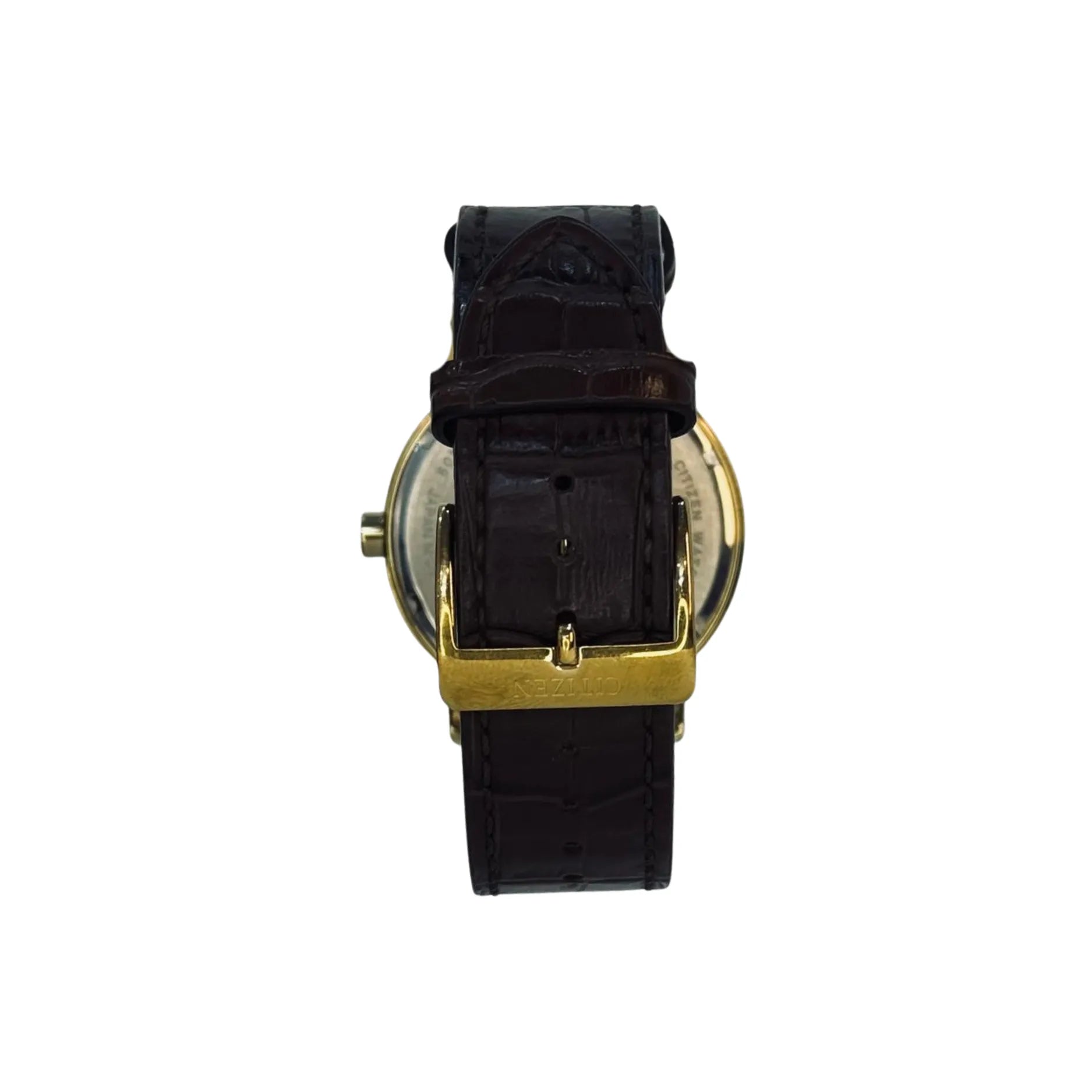 Brown leather strap gold buckle wristwatch, Citizen brand, Nasasi Lifestyle