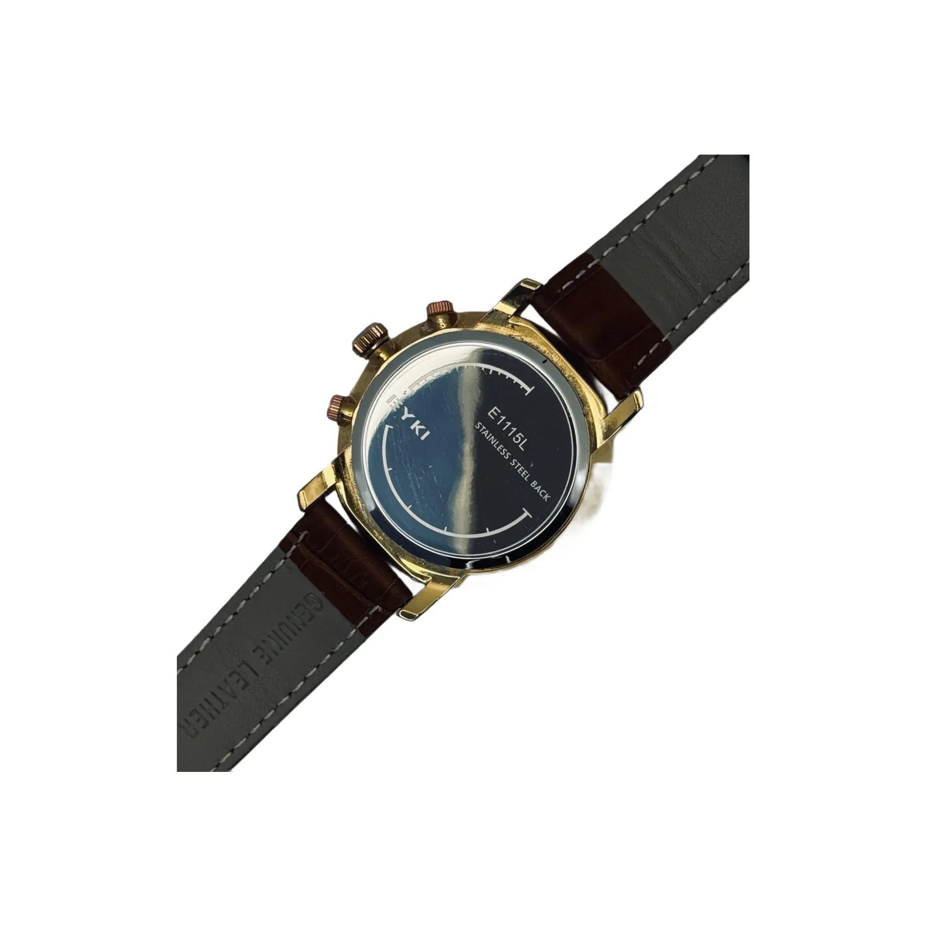 Nasasi Lifestyle men's analog watch with gold case, brown leather strap, stainless steel back