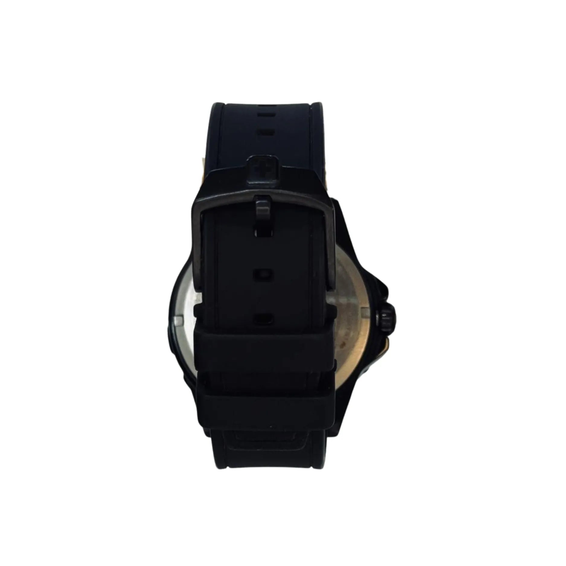 Black silicone strap wristwatch back view, Nasasi Lifestyle accessory