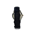 Back view of a men's black leather strap wristwatch with silver case, Nasasi Lifestyle