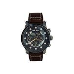 Montblanc luxury wristwatch with brown leather strap, exposed gears, on white background